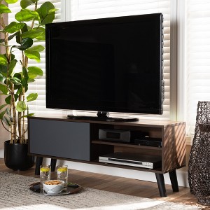 Baxton Studio Mallory Modern and Contemporary Two-Tone Walnut Brown and Grey Finished Wood TV Stand - 1 of 4