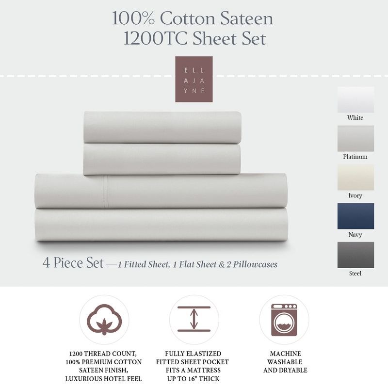 Ella Jayne 1200 Thread Count 100% Cotton Sateen Deep Pocket 4-piece Sheet Set, 1 of 5