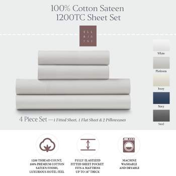 Ella Jayne 1200 Thread Count 100% Cotton Sateen Deep Pocket 4-piece Sheet Set