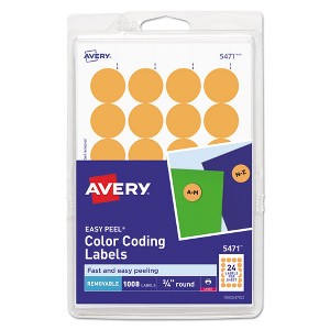 Avery Printable Self-Adhesive Removable Color-Coding Labels, 0.75" dia, Neon Orange, 24/Sheet, 42 Sheets/Pack, (5471) - 1 of 4