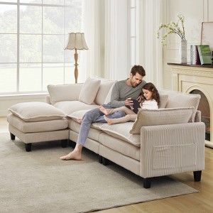 Modular Sectional Sofa,Corduroy Cloud Couch with Movable Ottoman & Throw Pillows, Modern L/U-Shaped Sofa,Comfy Deep Seat Couch for Living Rooms - 1 of 4