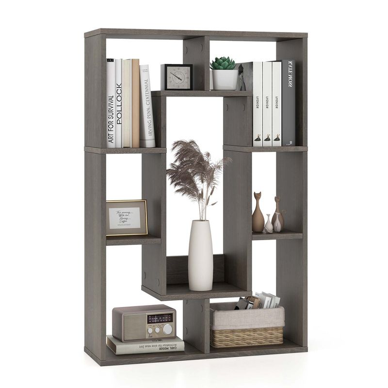 Costway 7-Cube Geometric Bookshelf with Anti-Toppling Device Modern Open Bookcase White/Black/Oak/Rustic Brown/Natural/Grey, 1 of 11
