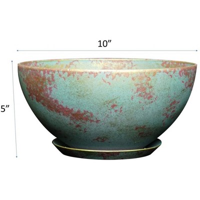 Rosie 10" Patina Copper Resin Indoor/Outdoor Round Planter Bowl