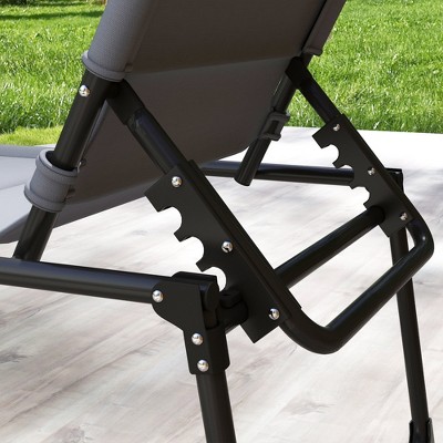 Gray Adjustable Outdoor Lounge Chair with Cushions and Sunshade