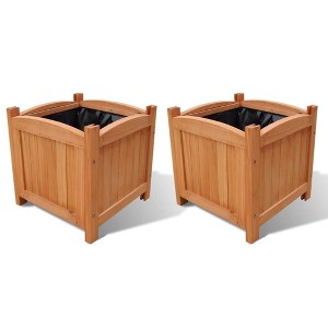 vidaXL Set of 2 Square Wooden Raised Bed Garden Outdoor Flower Box Planter Plant Vegetable Growing Container Balcony Patio Backyard - 1 of 4