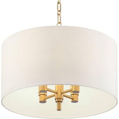 Elegant Warm Gold 22" Drum Pendant with White Linen Shade