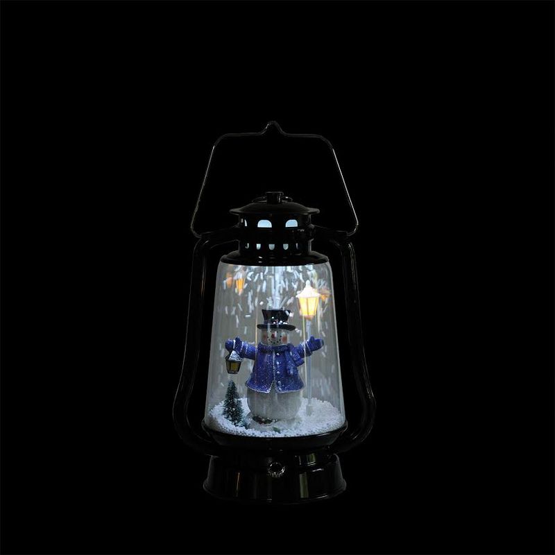 Northlight 13.5" Black Lighted Musical Snowman Snowing Christmas Table Top Lantern, 4 of 5