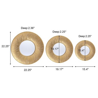Gold Sunburst 3-Piece Round Wall Mirror Set