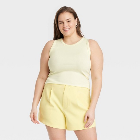 Women's Slim Fit Ribbed High Neck Tank Top - A New Day™ Light Yellow 2X