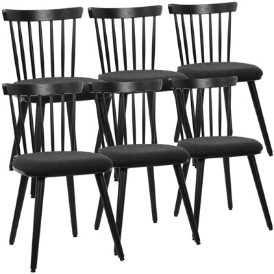 Bekrvio Windsor Dining Chair-Farmhouse Solid Wood Spindle Back Side Chair Mid-Century Modern Black Armless Kitchen Chair for Dining Room Restaurant