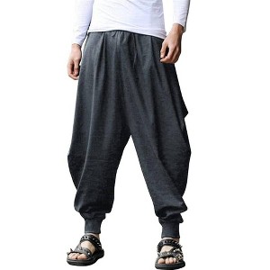 COOFANDY Men Harem Pants Baggy Linen Cotton Boho Yoga Pants Summer Beach Pants Casual Drop Crotch Trouser - 1 of 4