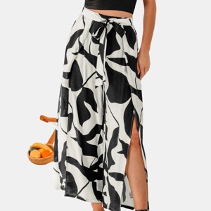 Women's Black Palm Split Hem Beach Cover-Up Pants - Cupshe - 1 of 4