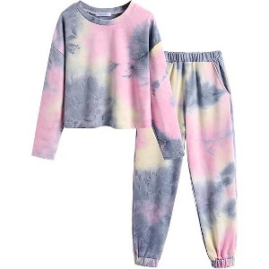 Arshiner Girls 2 Piece Outfits Kids Tie Dye Sweatsuits Set Long Sleeve Shirt and Pants Set Size - 1 of 4