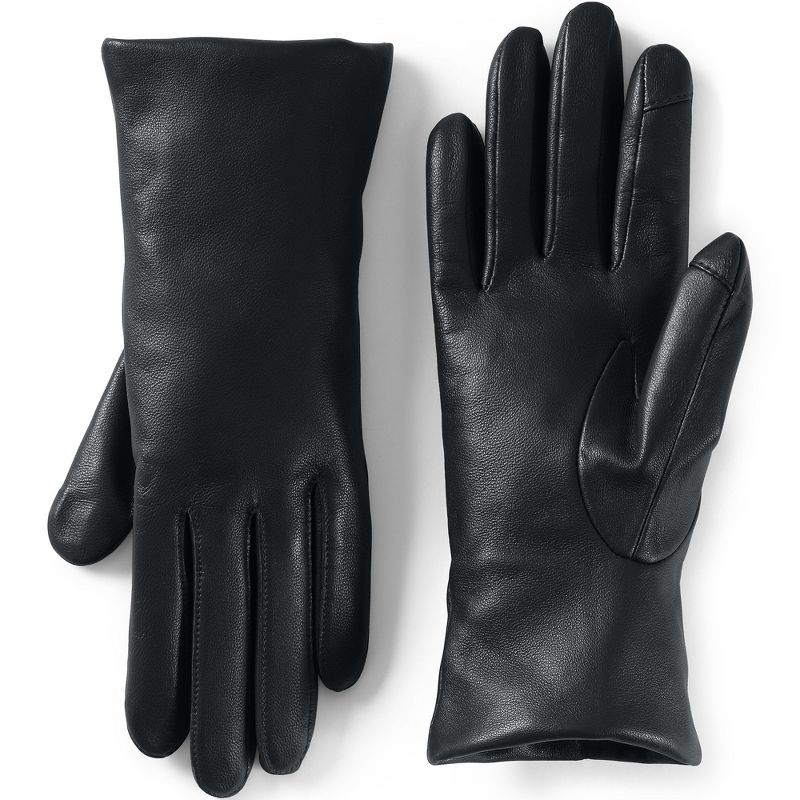 Lands' End Women's EZ Touch Screen Cashmere Lined Leather Gloves - Small - Black