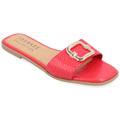 Journee Collection Womens Joarie Slip On Croco Slide Sandals