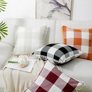 PiccoCasa Buffalo Check Plaid Pompoms Throw Pillow Cover Multicolored 4 Pcs - 1 of 4