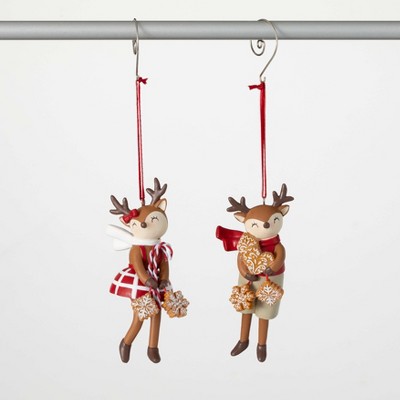 4.5"H & 4.75"H Sullivans Christmas Gingerbread Reindeer Ornaments Set of 2  Multicolor