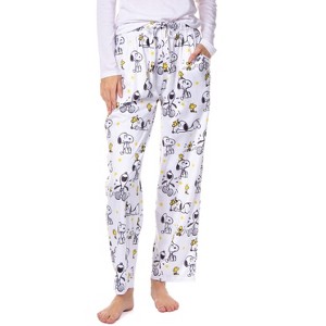 Peanuts Womens' Woodstock Snoopy Characters Friends Sleep Pajama Pants White - 1 of 4