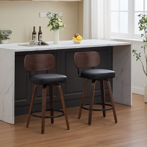 NicBex 26" Swivel Bar Stools Set of 2 with Walnut Backrest,PU Leather Counter Bar Height Stools,Stool Chair with Bentwood Legs for Home,Bar - 1 of 4