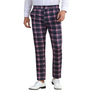 Lars Amadeus Men's Plaid Flat Front Business Dress Suit Pants - 1 of 4
