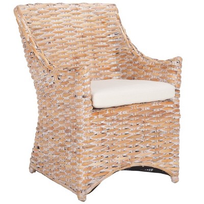 Natural White Wash Rattan Arm Chair with Cushion