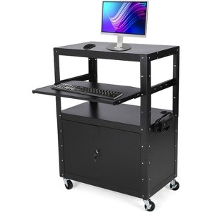 Rolling Av Cart, Height Adjustable Mobile Workstation, Lockable Cabinet, Laptop Stand and Folding Blade, Home Or Office, Black - 1 of 4