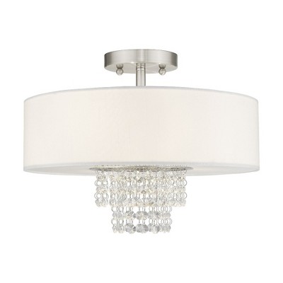 Carlisle Brushed Nickel 3-Light Semi-Flush Mount with Crystal Accents