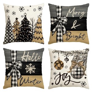Merry Christmas Joy Xmas Trees Red Throw Pillow Covers, 18 x 18 Inch, Set of 4 - 1 of 1