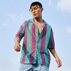 Campus Sutra Men Men's Mint Green & Plum Purple Balanced Striped Oversized Shirt - 2 of 3