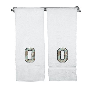 BC BARE COTTON Monogrammed Towels, Personalized Gift, Set of 2 - Embroidered Writing with Greenish Cyan - 1 of 4