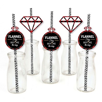 Big Dot of Happiness Flannel Fling Before the Ring - Paper Straw Decor - Buffalo Plaid Bachelorette Party Striped Decorative Straws - Set of 24