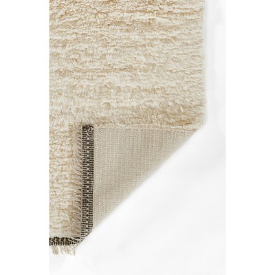 Ivory Geometric Handwoven Wool Shag Rug 2'x3'