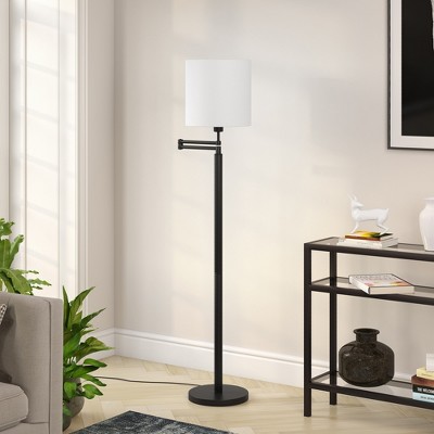 Hudson and Canal Swing Arm Floor Lamp with Fabric Drum Shade