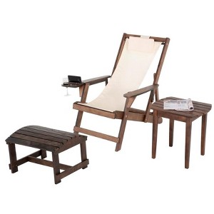 Jiallo Romantic Collection Canvas Sling Chair with Cup and Wine Holder and Ottoman (Set of 3) - 1 of 4