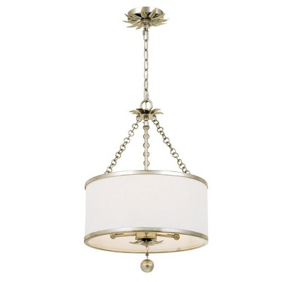 Antique Gold Silk Shade 3-Light Chandelier