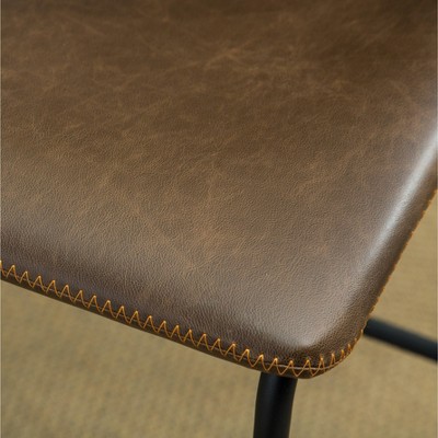 Antique Brown Leather and Metal Counter Height Stools, Set of 2