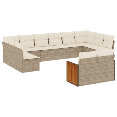 vidaXL 12 Piece Patio Sofa Set with Cushions Beige and Cream Poly Rattan - Without Table