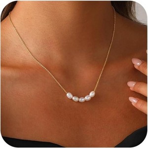 Classic Adjustable Pearl Necklace for Women, Dainty Gold Plated Collar Jewelry - 1 of 4