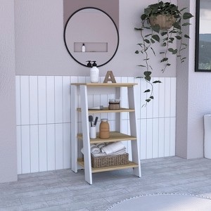 VYNXARIA 29.7" High Vertical Cabinet with 4 Open Shelves - Light Oak/White Finish, Stylish Storage Solution - 1 of 4