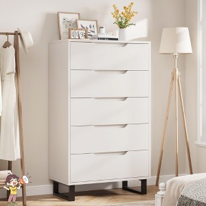 Jojoka 5 Drawer Dresser, Tall Freestanding Storage Chest with Adjustable Legs, Vertical Wooden Closet Organizer for Bedroom, Entryway - 1 of 4