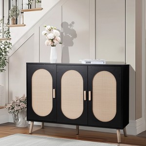 KTMBDW Shoe Cabinet with 3 Rattan Doors, Freestanding Shoe Storage Organizer with Adjustable Shelves for Entryway, Hallway, Living Room - 1 of 4