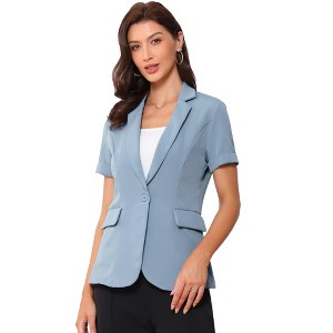 INSPIRE CHIC Women's Notch Lapel Collar One Button Office Formal Short Sleeve Blazer - 1 of 4