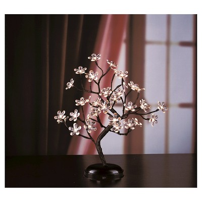 Lightshare 18" 36 LED Crystal Clear Acrylic Flower Bonsai With Green Leaf And Battery Powered - Warm White Lights