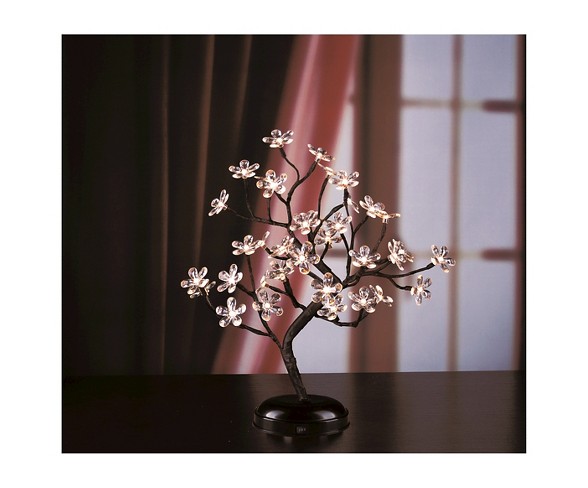 Lightshare 18" 36 LED Crystal Clear Acrylic Flower Bonsai With Green Leaf And Battery Powered - Warm White Lights