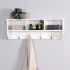 Wall-Mounted Entryway Coat Rack, Wood Shelf with 4 Dual Hooks and 3 Cubbies, Floating Storage Organizer for Hallway or Dining Room–Cuddlewood - 2 of 4