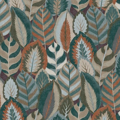 Sublime Arty Leaves Green, Blue, and Terra Wallpaper