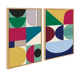 Kate and Laurel Sylvie MCM Pattern 10 and 11 Framed Canvas by Rachel Lee of My Dream Wall, 2 Piece 23x33, Natural - 1 of 4