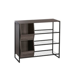 Afton Entryway Shoe Storage Organizer with 3 Shoe Racks and 2 Shoe Organizer Boxes Weathered Woodgrain - RiverRidge Home - 1 of 4