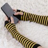 Allegra K Women's Stripe Print Knitted Fingerless Elbow Length Gloves Warmers One Size 1 Pair - 4 of 4