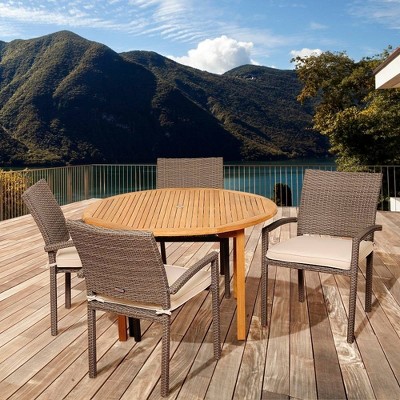 Barry 5pc Patio Teak Wood Wicker Round Dining Set - International Home Miami